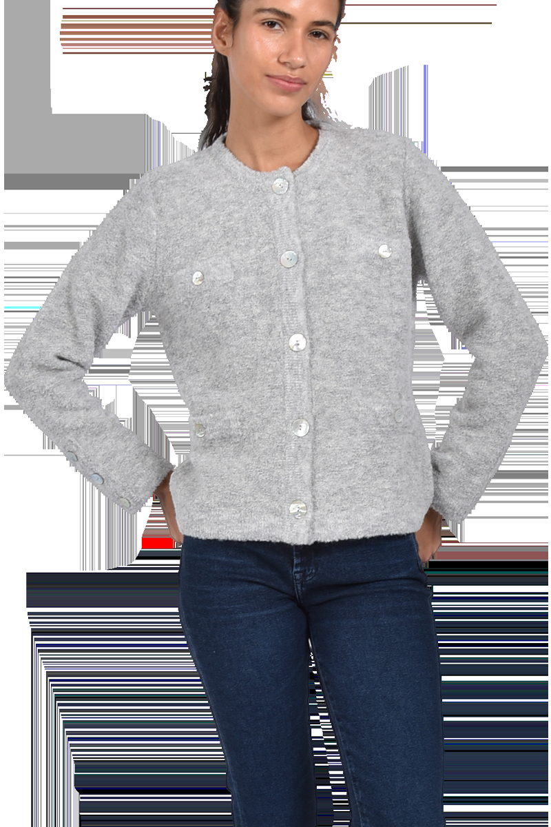 Pierre Claire Exquisite Bouclé-Strickjacke mit Rundhalsausschnitt von Pierre Claire Speichern exportieren