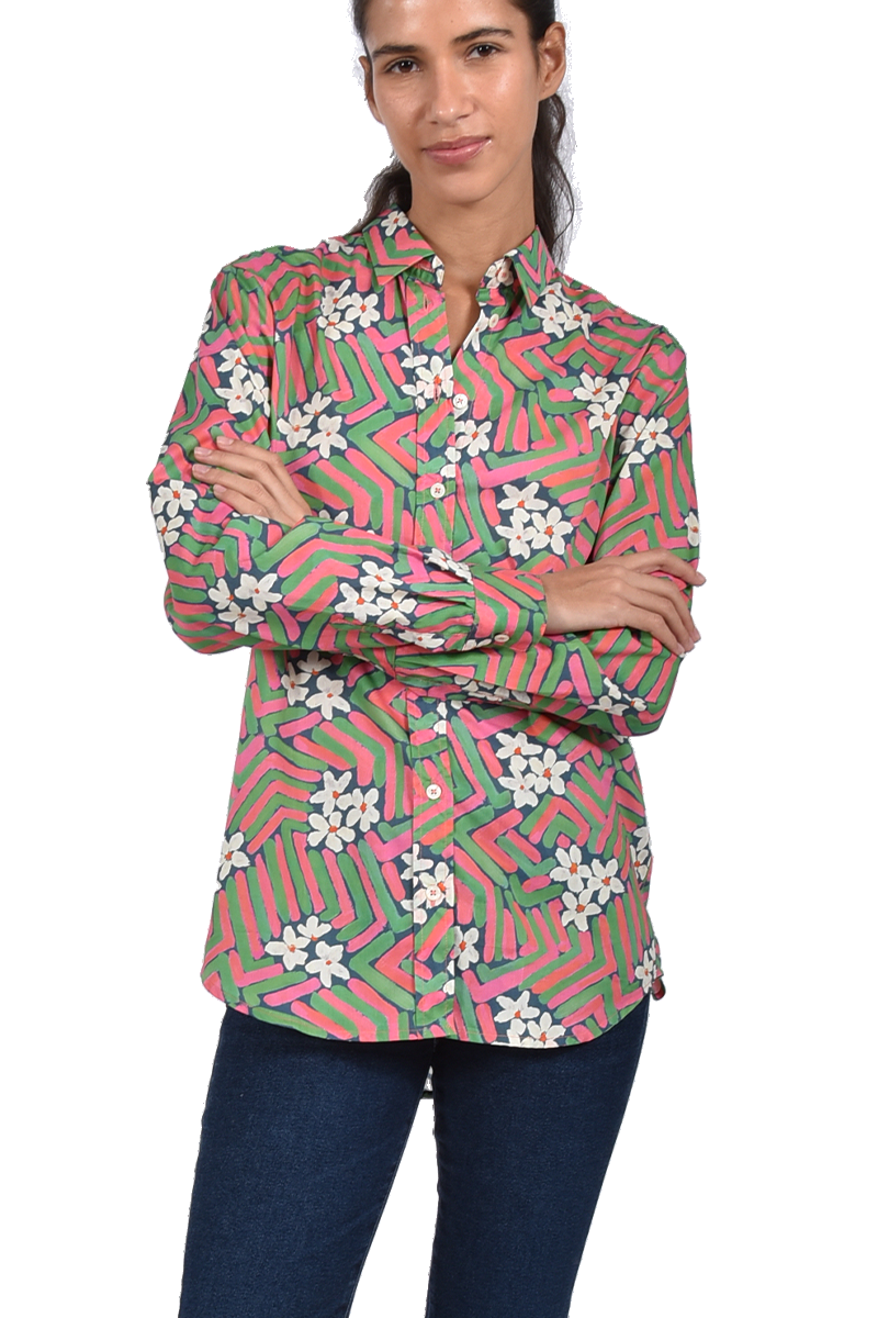 STEEN Bluse mit grafischem Blumenmuster von Liberty, Kellerfalte und abgerundetem Saum Preisnachlass