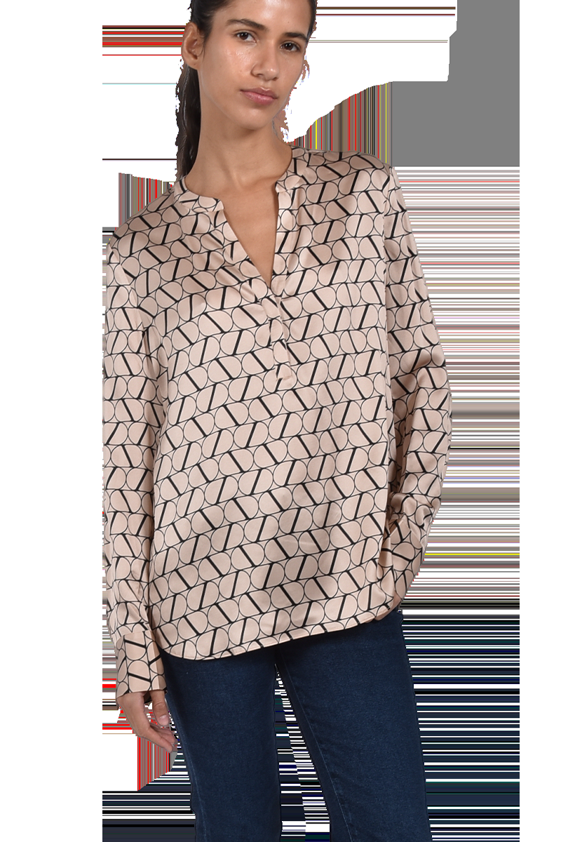 INSIEME Seidenbluse mit V-Ausschnitt und "I" Logo-Druck von INSIEME Black Friday