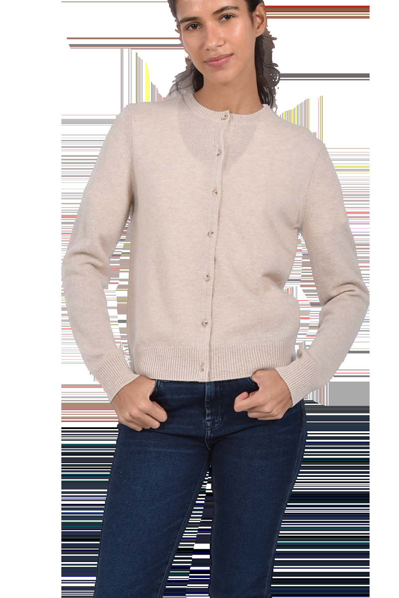 INSIEME Klassische Rundhalsjacke aus 100% Kaschmir mit breitem Bund und senkrechtem Maschendetail im Rücken von INSIEME Cyber Monday