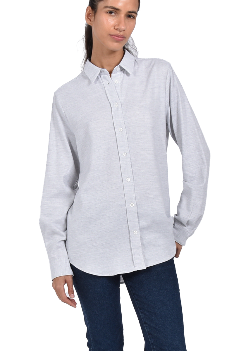 STEEN Melierte Flanellbluse mit Kellerfalte und abgerundetem Saum Exklusive Angebote