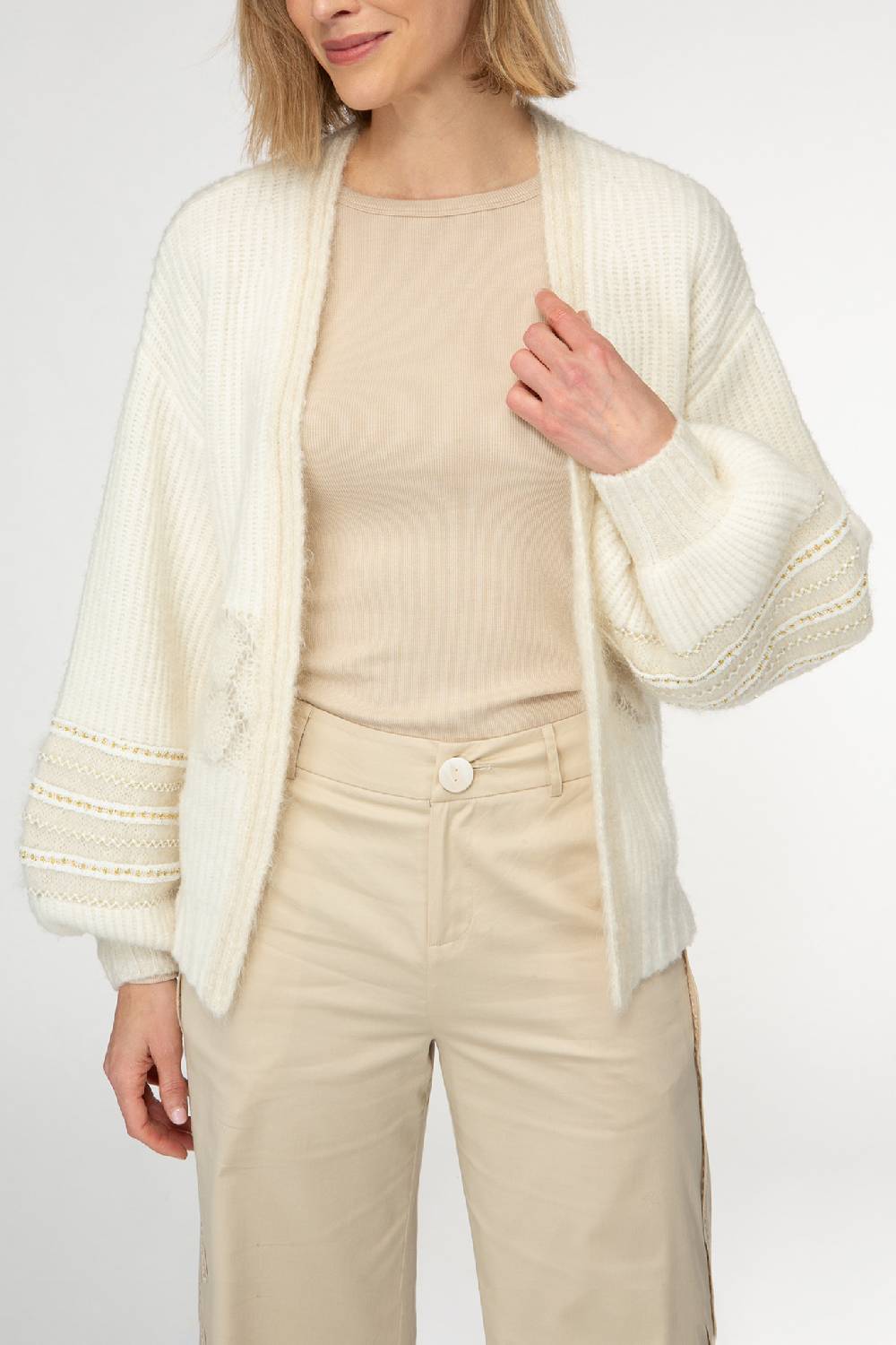 IVI GmbH SOLID KNIT Cardigan mit Zier-Crochet weiß Cyber Monday