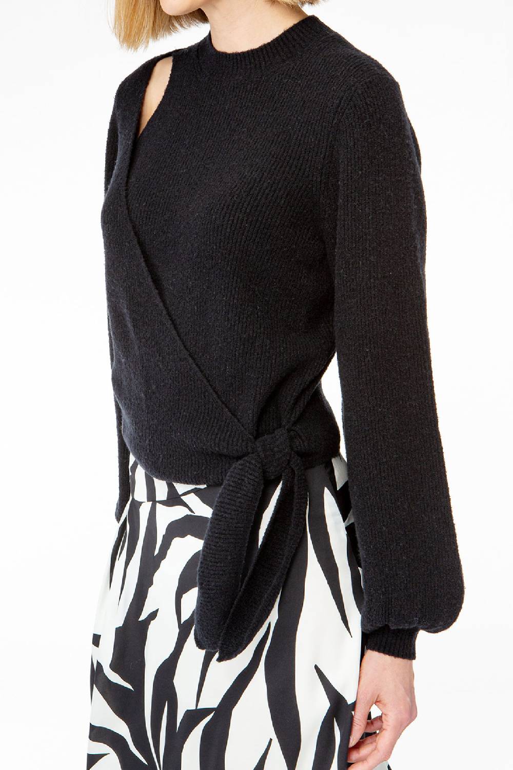 IVI GmbH SOLID KNIT Wickelpullover mit Cut-Out Detail schwarz Blitzangebot