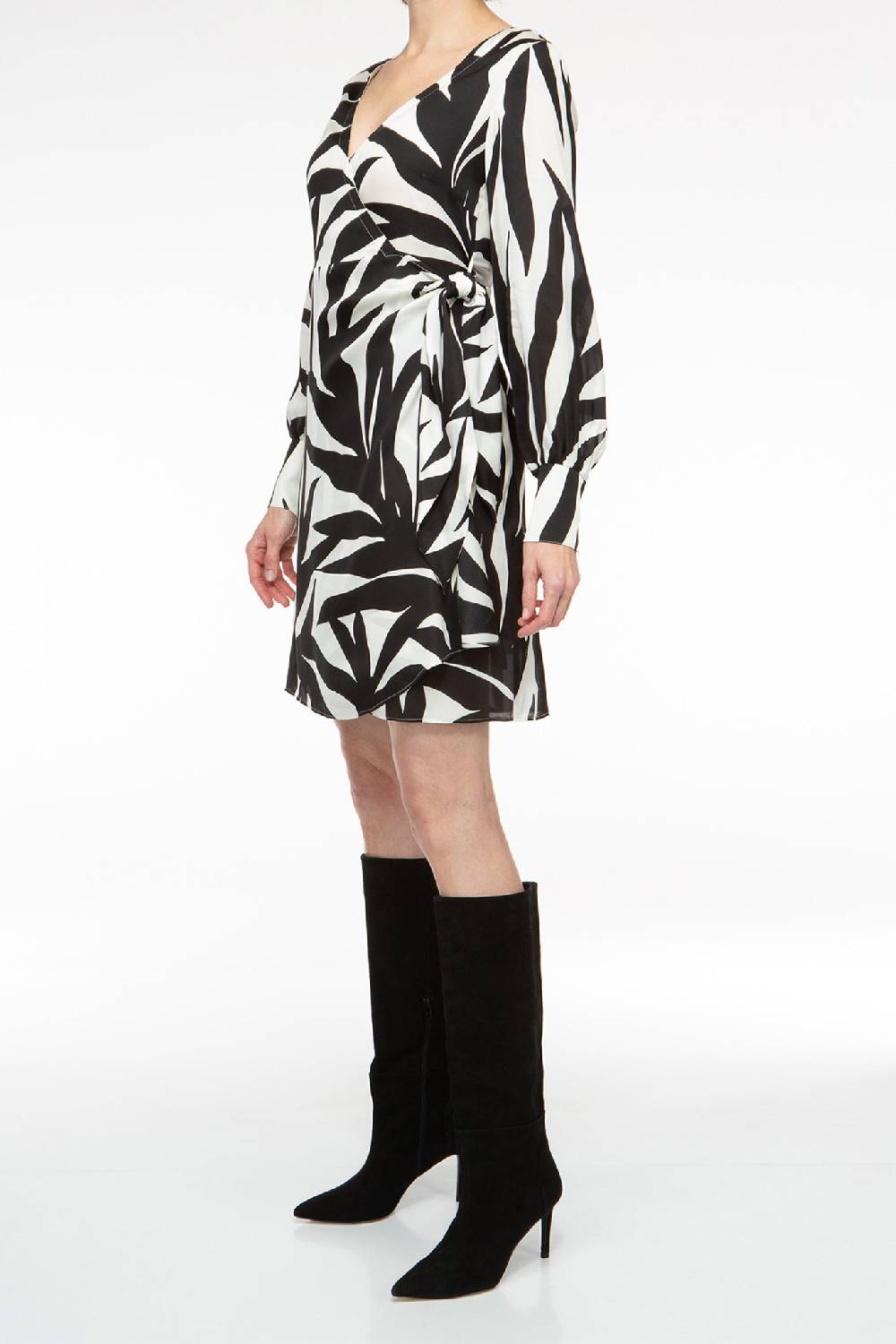 IVI GmbH PALM LEAF BLACK Kurzes Wickelkleid aus Seide Neuheiten