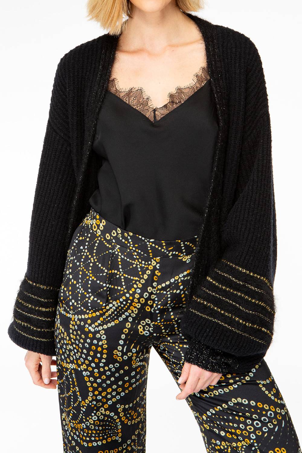 IVI GmbH SOLID KNIT Cardigan mit Zier-Crochet schwarz Räumungsverkauf