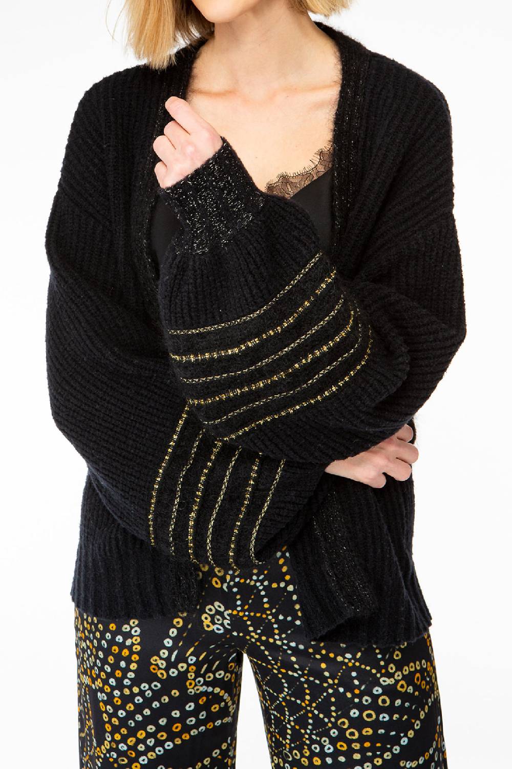 IVI GmbH SOLID KNIT Cardigan mit Zier-Crochet schwarz Räumungsverkauf
