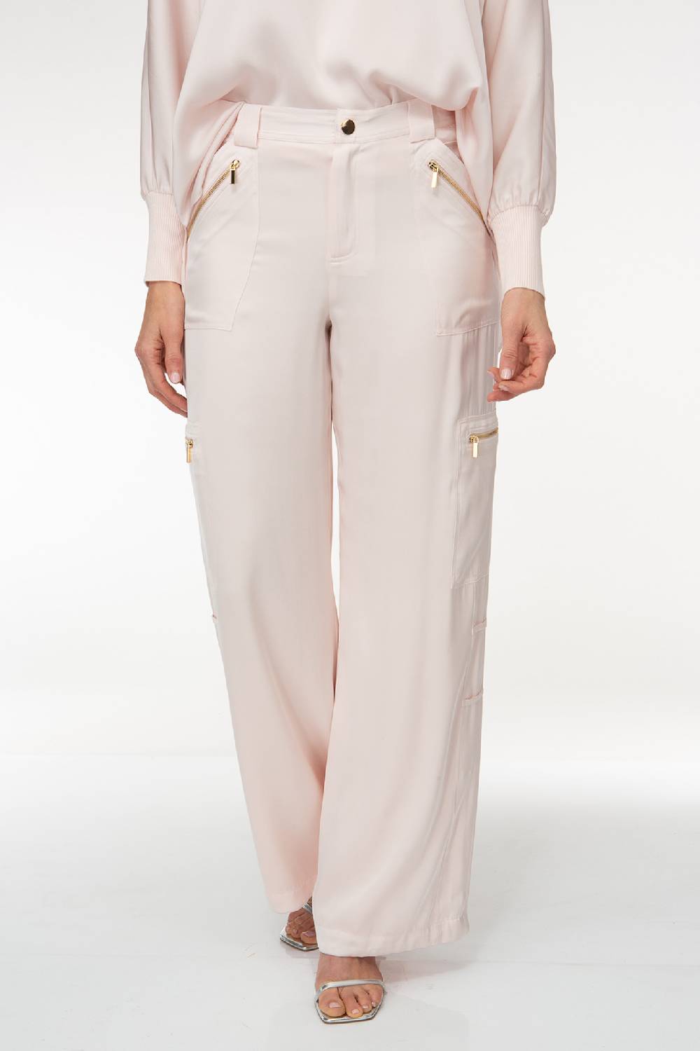 IVI GmbH SOLID SILK Seidenhose mit Cargo-Details rosé Tiefpreis