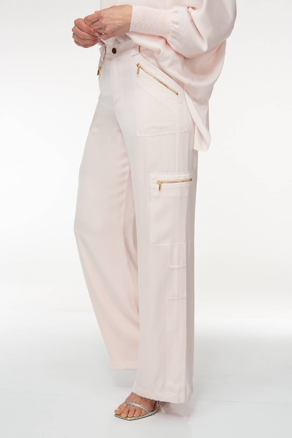 IVI GmbH SOLID SILK Seidenhose mit Cargo-Details rosé Tiefpreis