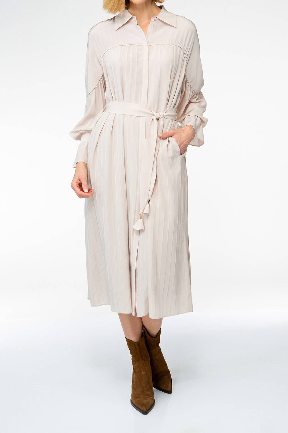 IVI GmbH FANCY Plissé Kleid aus Seiden-Georgette taupe Bis zu 60% Rabatt