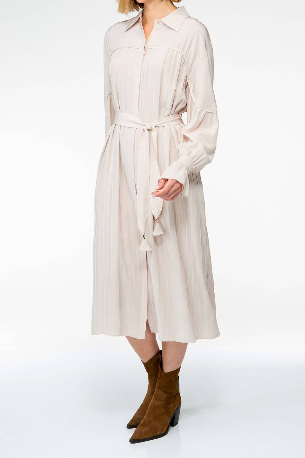 IVI GmbH FANCY Plissé Kleid aus Seiden-Georgette taupe Bis zu 60% Rabatt