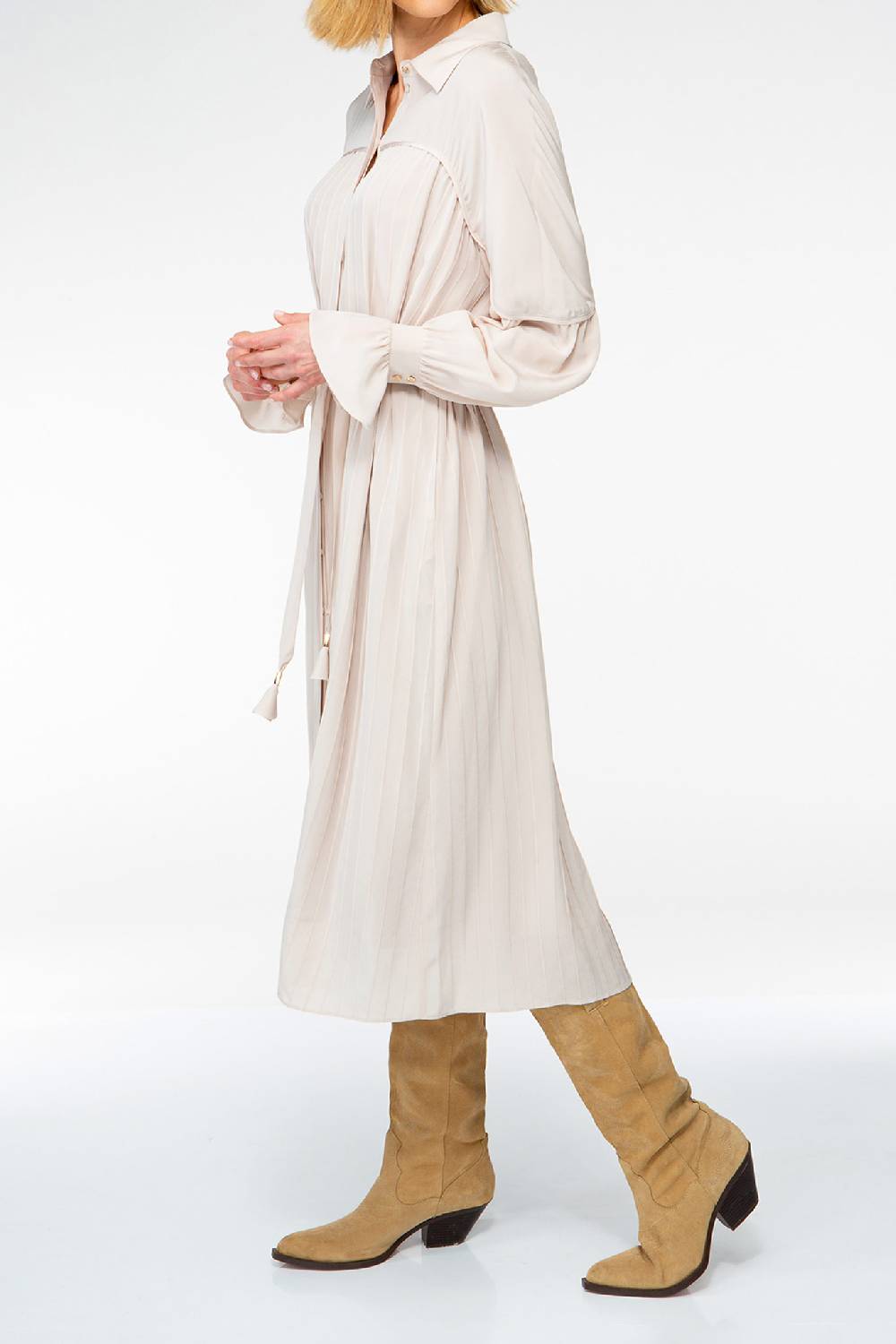 IVI GmbH FANCY Plissé Kleid aus Seiden-Georgette taupe Bis zu 60% Rabatt