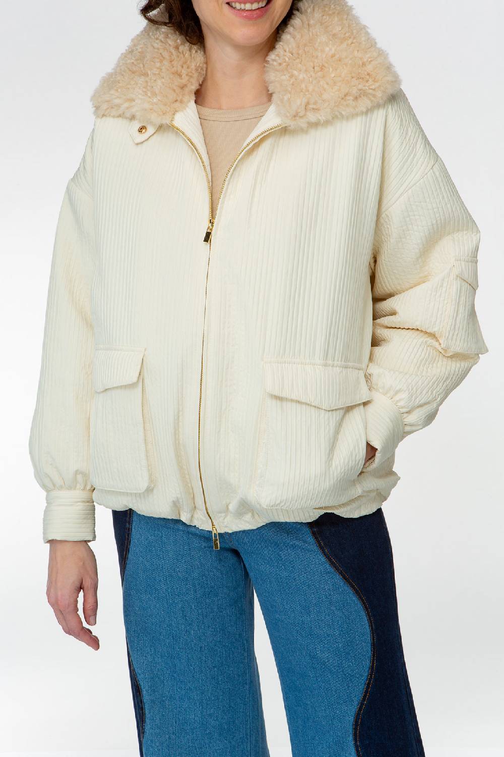 IVI GmbH OUTERWEAR Pilotenjacke mit Fake-Fur Kragen creme-weiß Black Friday Preise