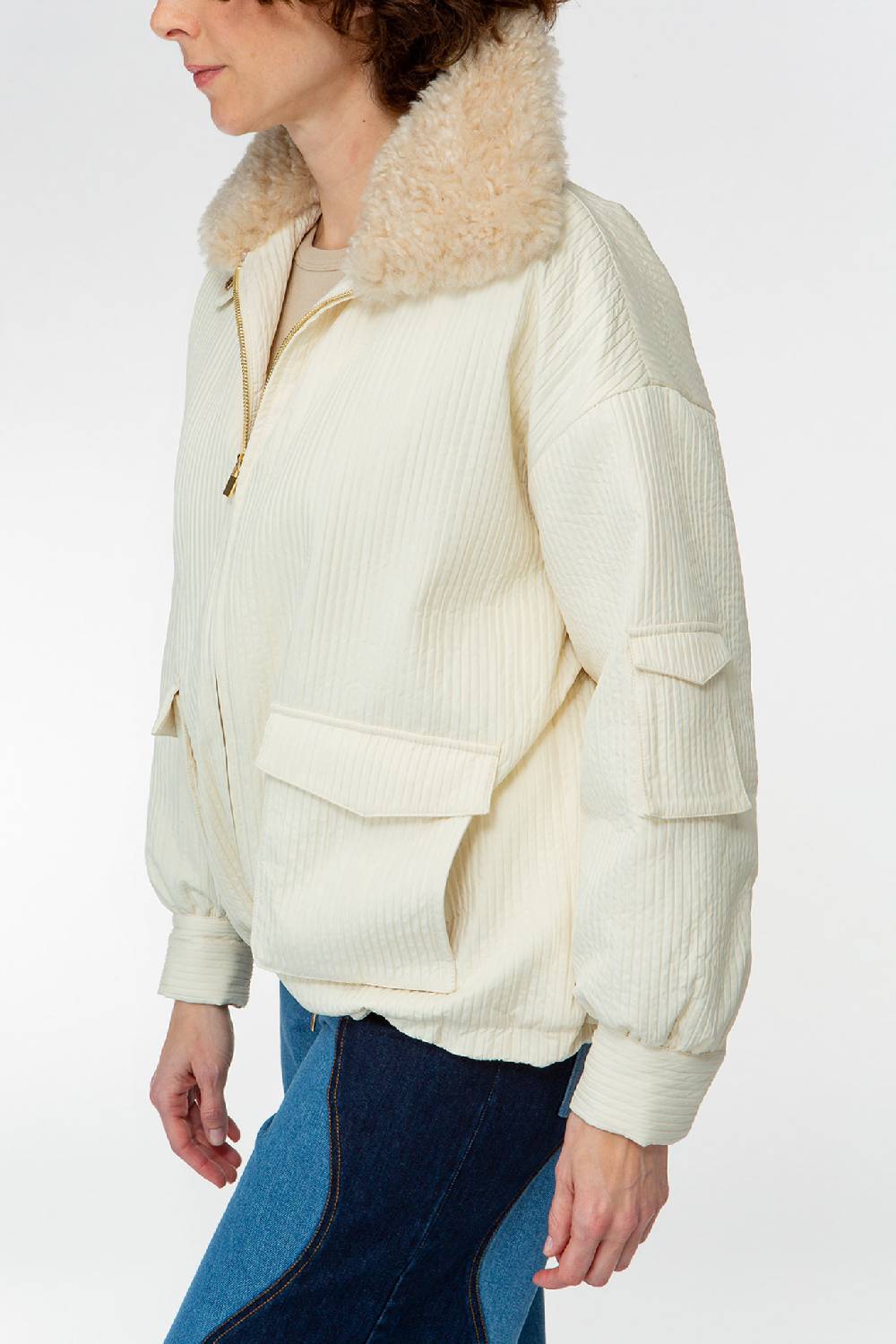 IVI GmbH OUTERWEAR Pilotenjacke mit Fake-Fur Kragen creme-weiß Black Friday Preise