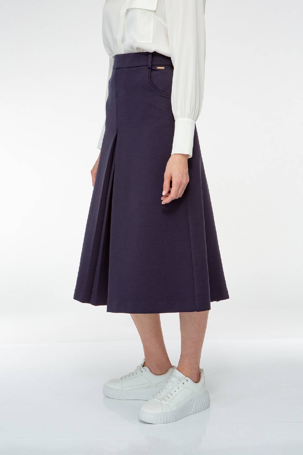 IVI GmbH SOLID JERSEY Midirock mit Kellerfalte navy Schlussverkauf