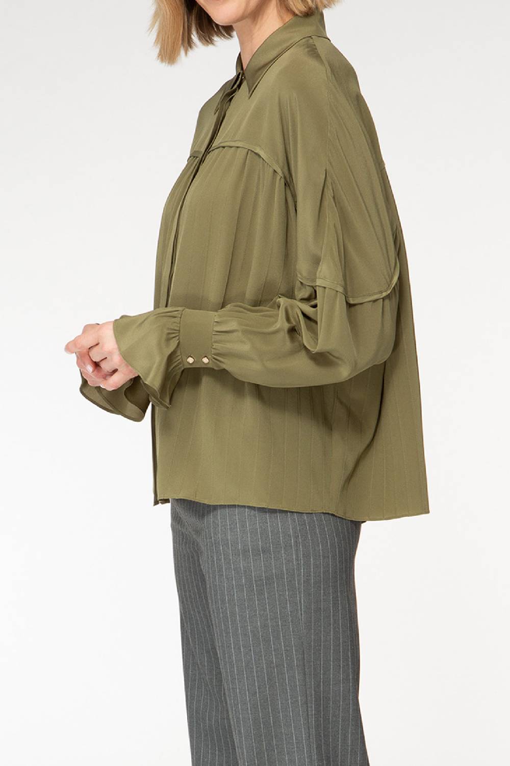 IVI GmbH FANCY Plissé Bluse aus Seiden-Georgette olive Bis zu 65% Rabatt