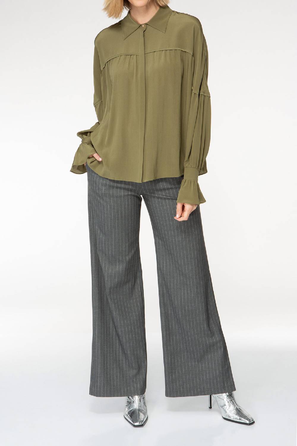IVI GmbH FANCY Plissé Bluse aus Seiden-Georgette olive Bis zu 65% Rabatt