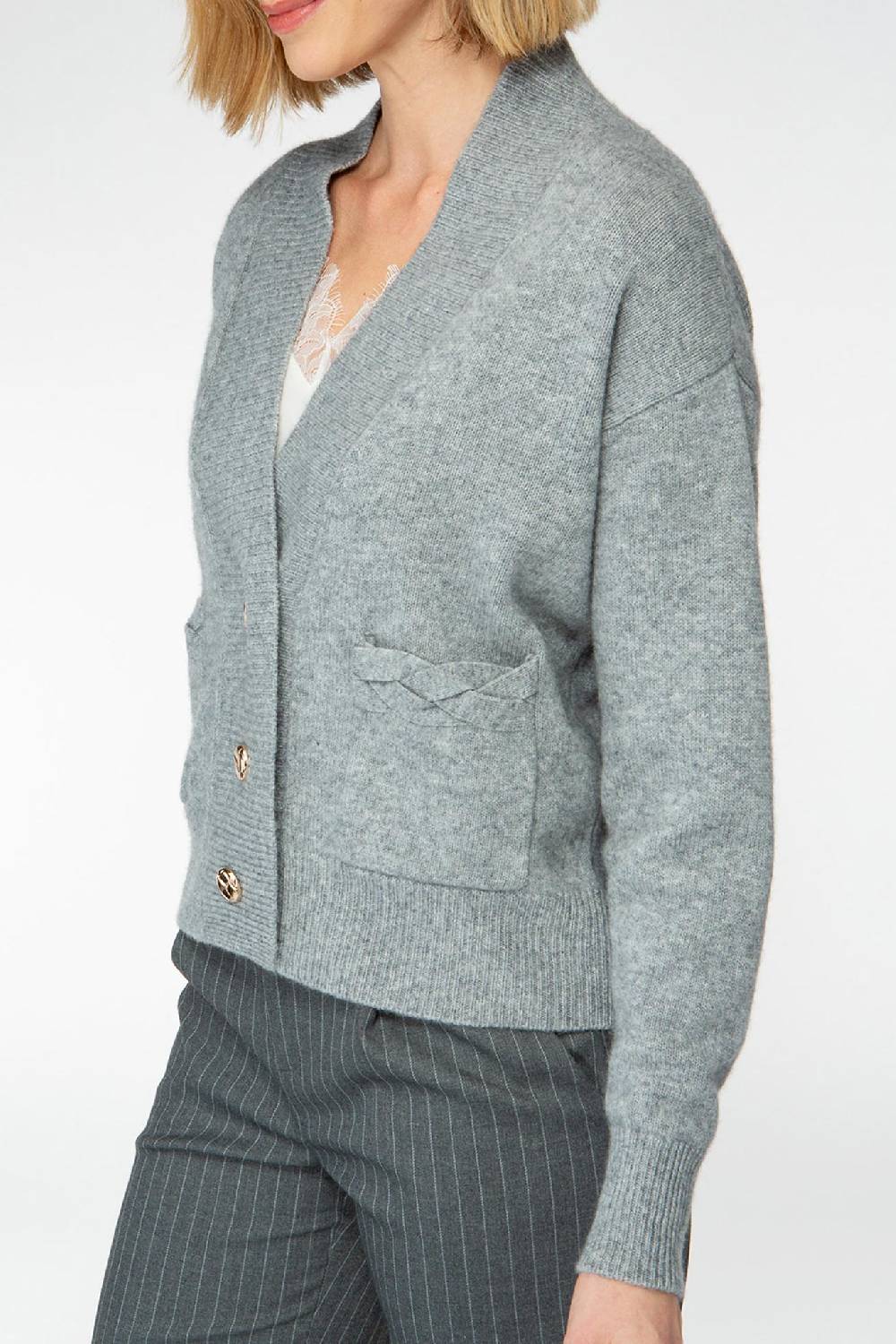 IVI GmbH SOLID KNIT Cardigan mit aufgesetzten Taschen grau-melange Nur für heute
