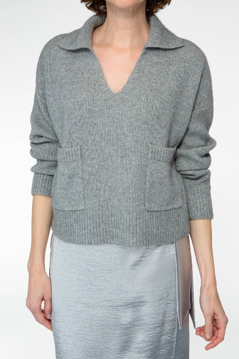 IVI GmbH SOLID KNIT Pullover im Troyer-Look grau-melange Sonderangebot der Fabrik