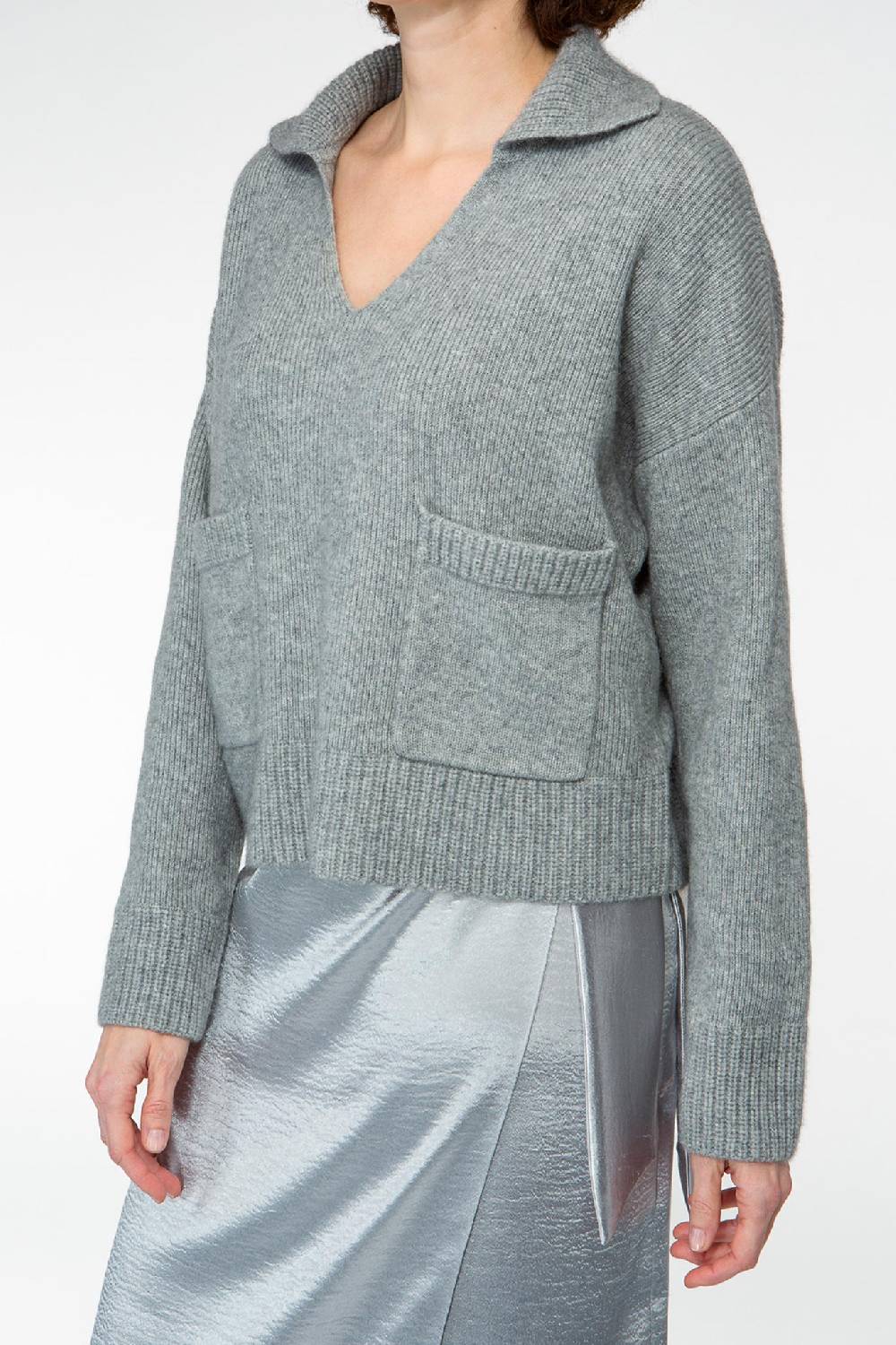 IVI GmbH SOLID KNIT Pullover im Troyer-Look grau-melange Sonderangebot der Fabrik