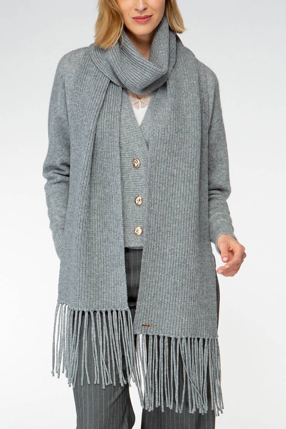 IVI GmbH SOLID KNIT Langer Schal mit Fransen grau-melange Bis zu 55% Rabatt