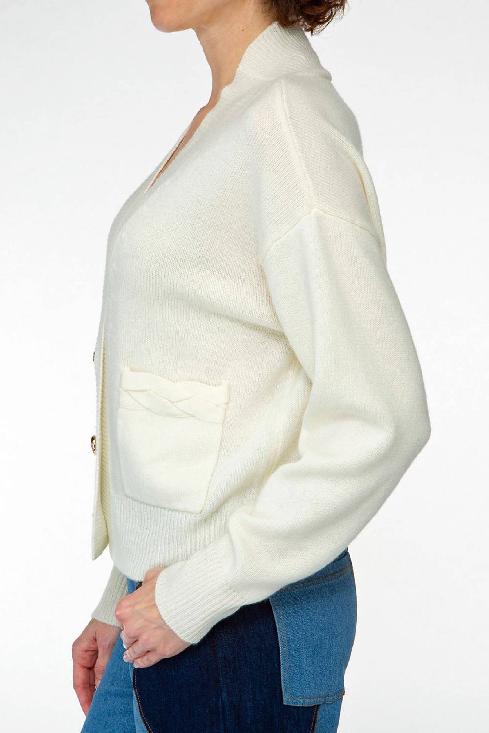 IVI GmbH SOLID KNIT Cardigan mit aufgesetzten Taschen weiß Fabrikladen