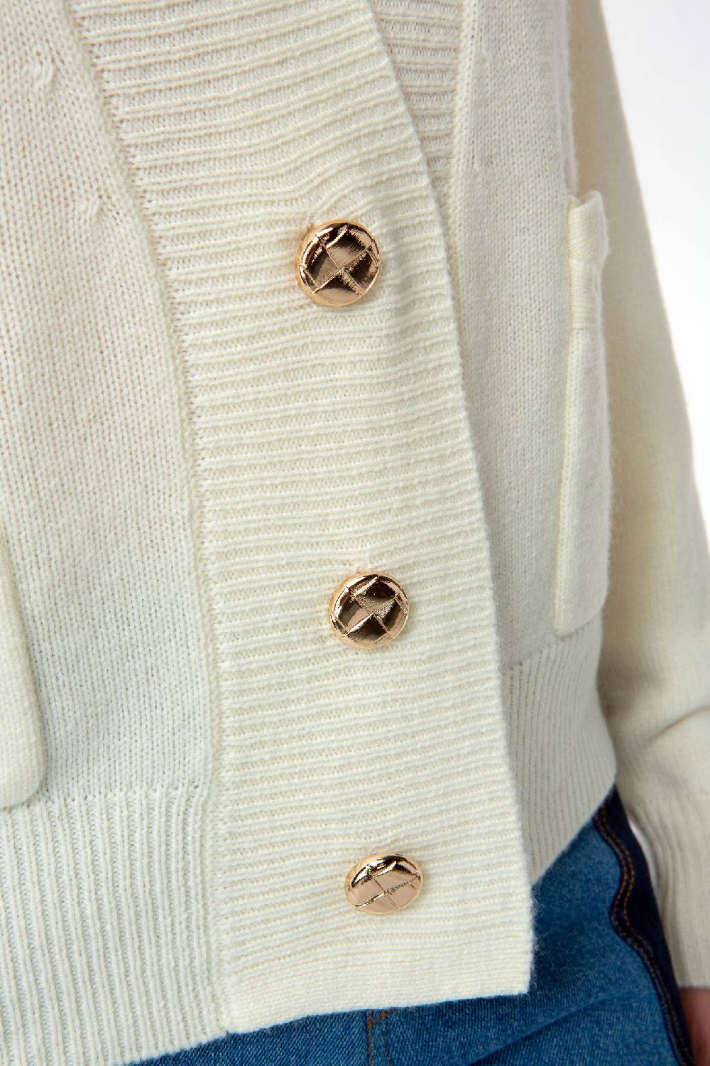 IVI GmbH SOLID KNIT Cardigan mit aufgesetzten Taschen weiß Fabrikladen