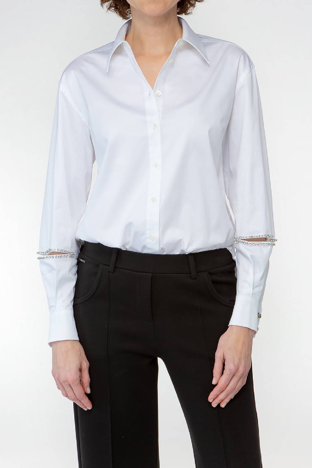 IVI GmbH COTTON Hemdbluse aus Baumwoll-Popeline mit Schlitzdetails und Strasssteinen Meist gekauft