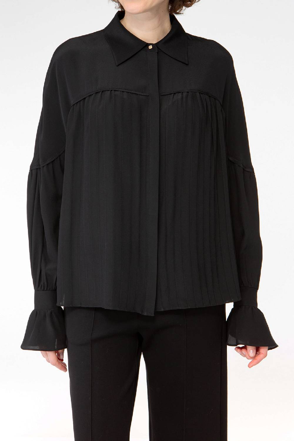 IVI GmbH FANCY Plissé Bluse aus Seiden-Georgette schwarz Preisnachlass