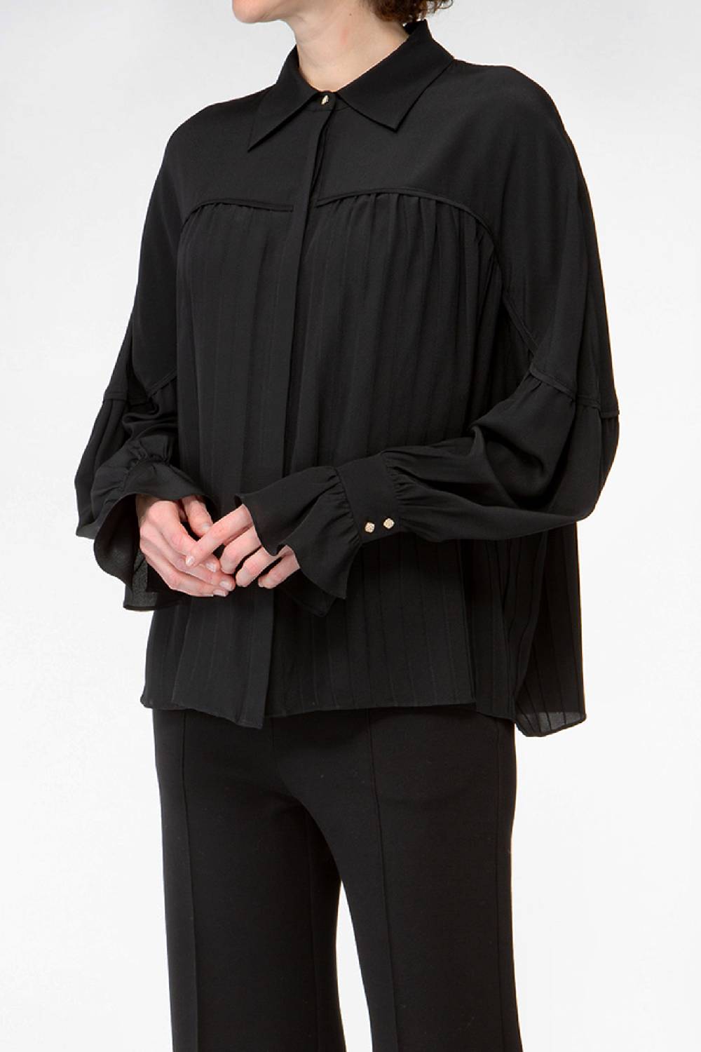 IVI GmbH FANCY Plissé Bluse aus Seiden-Georgette schwarz Preisnachlass