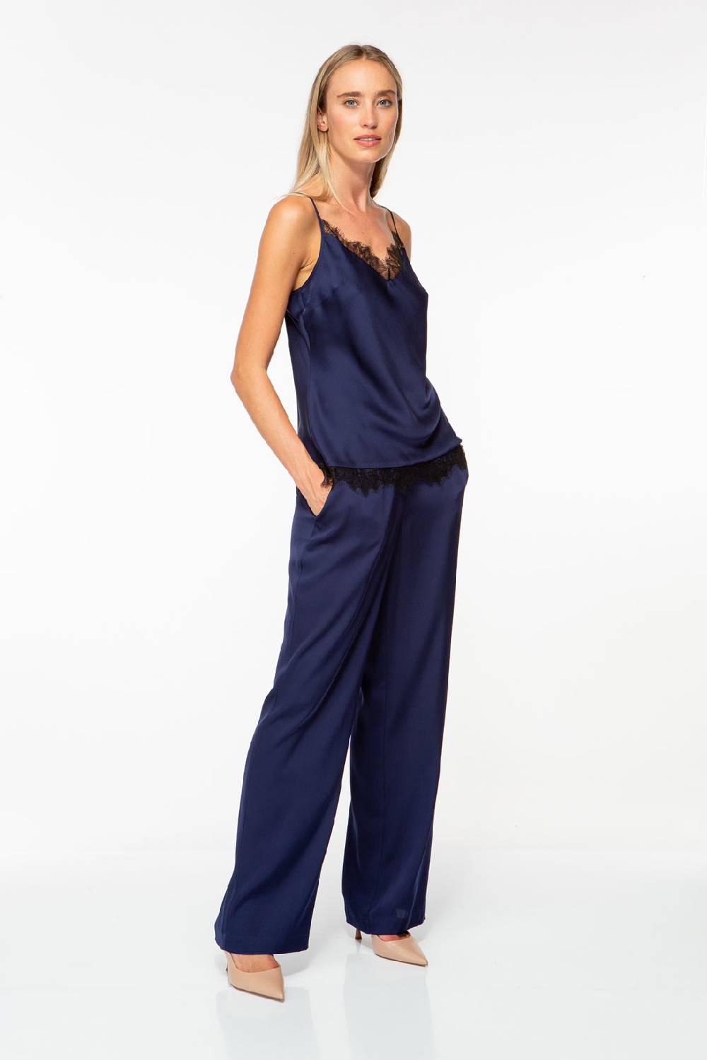 IVI GmbH SOLID SILK Top mit Spitze navy VIP-Rabatte