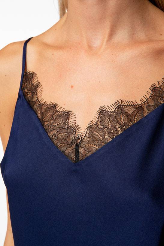 IVI GmbH SOLID SILK Top mit Spitze navy VIP-Rabatte