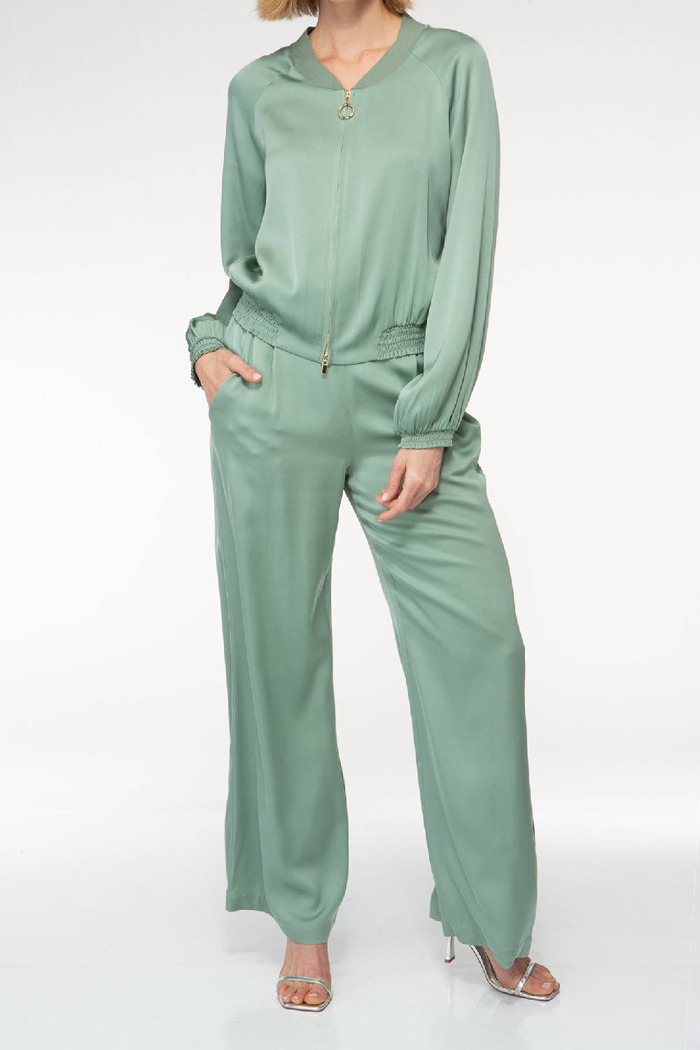 IVI GmbH SOLID SILK Seidenhose mit weitem Bein salbei Rabatte dieses Monats