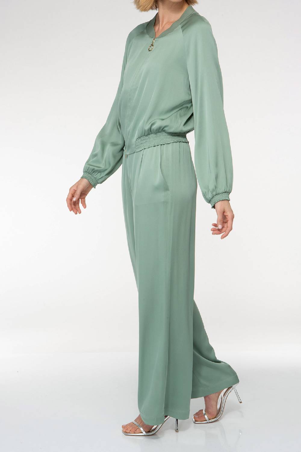 IVI GmbH SOLID SILK Seidenhose mit weitem Bein salbei Rabatte dieses Monats