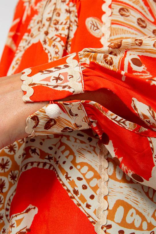 IVI GmbH PALM VIBES Seidenbluse mit Biesen rot Discount Store für neue Produkte