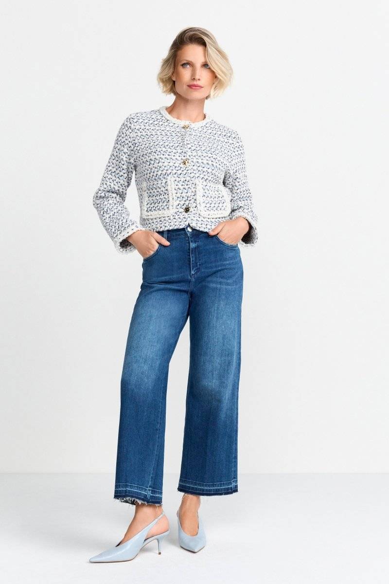 Eich & Royal Kurze Bouclé-Jacke in Blauweiß Tägliche Deals