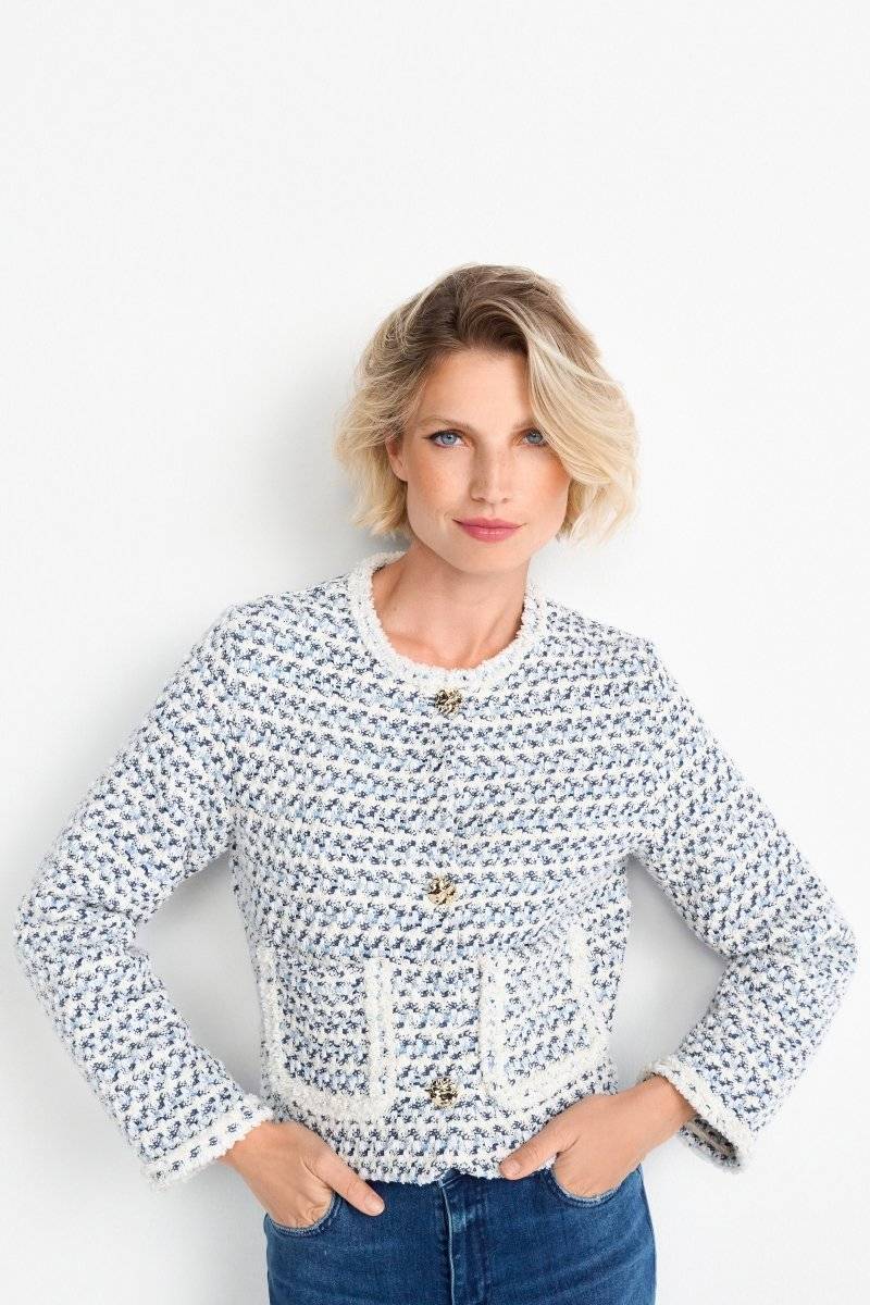Eich & Royal Kurze Bouclé-Jacke in Blauweiß Tägliche Deals