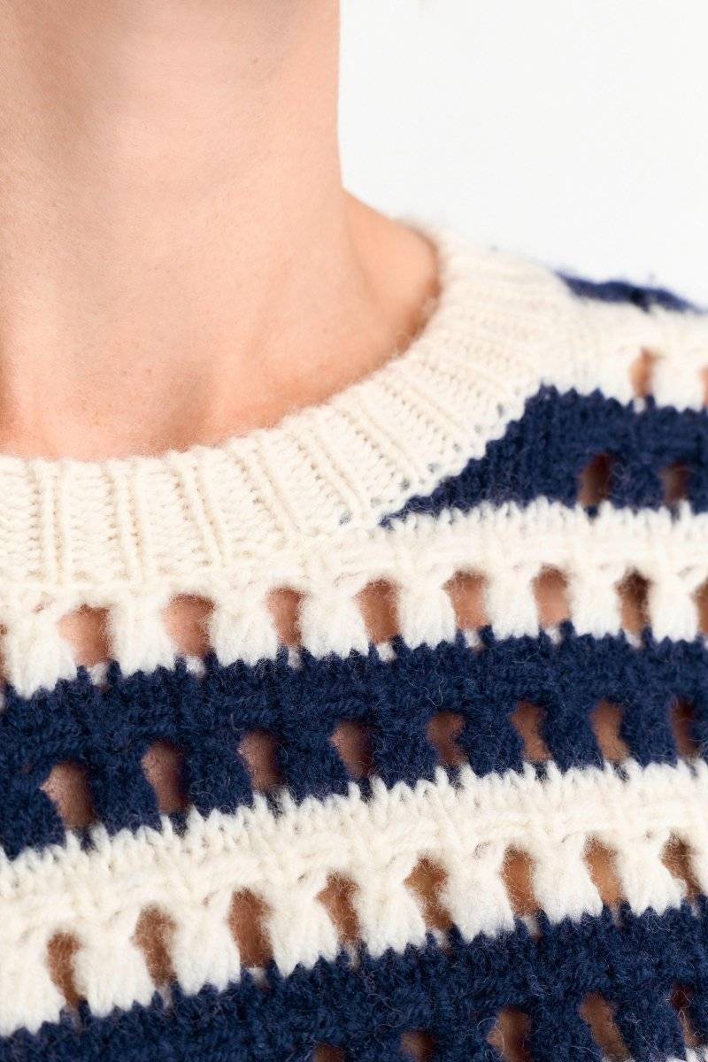 Eich & Royal Gestreifter Lochstrickpullover Große Rabatte