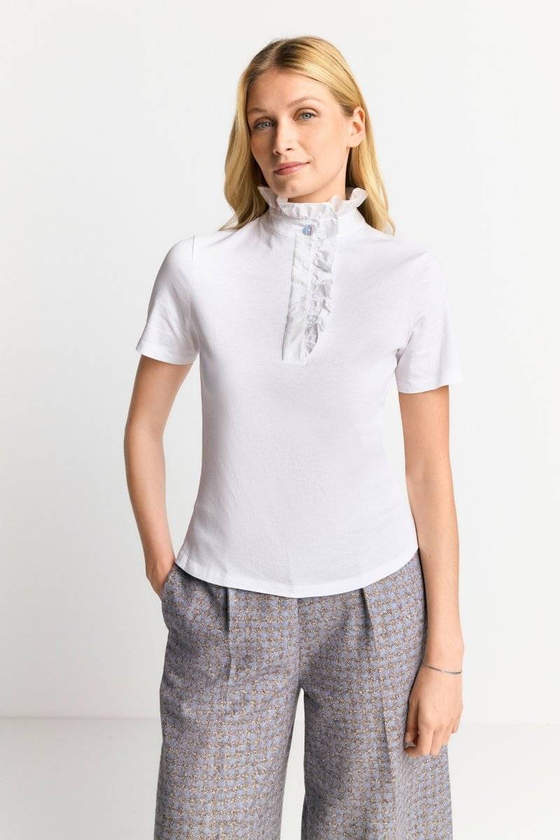 Eich & Royal Weißes T-Shirt mit Frill-Kragen Bis zu 50% Rabatt