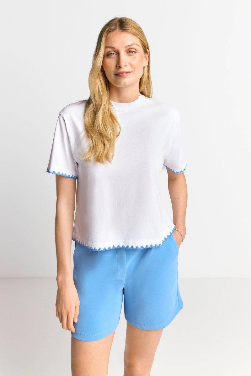 Eich & Royal Weißes T-Shirt mit blauen Stickereien Kostenloser Versand international