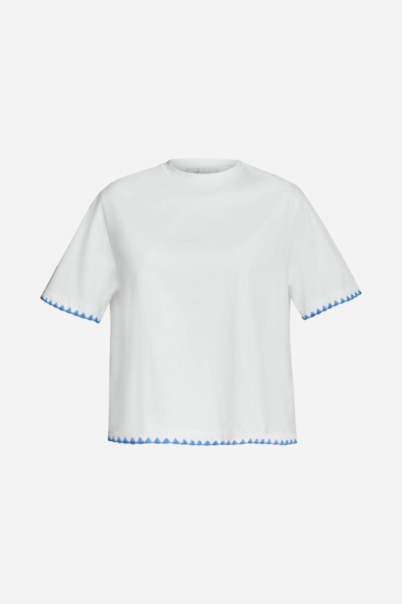 Eich & Royal Weißes T-Shirt mit blauen Stickereien Kostenloser Versand international
