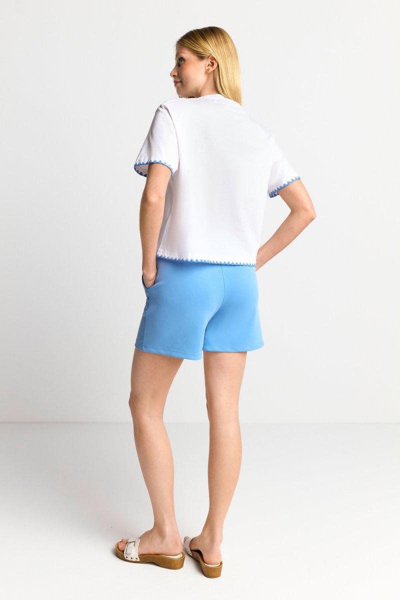Eich & Royal Weißes T-Shirt mit blauen Stickereien Kostenloser Versand international