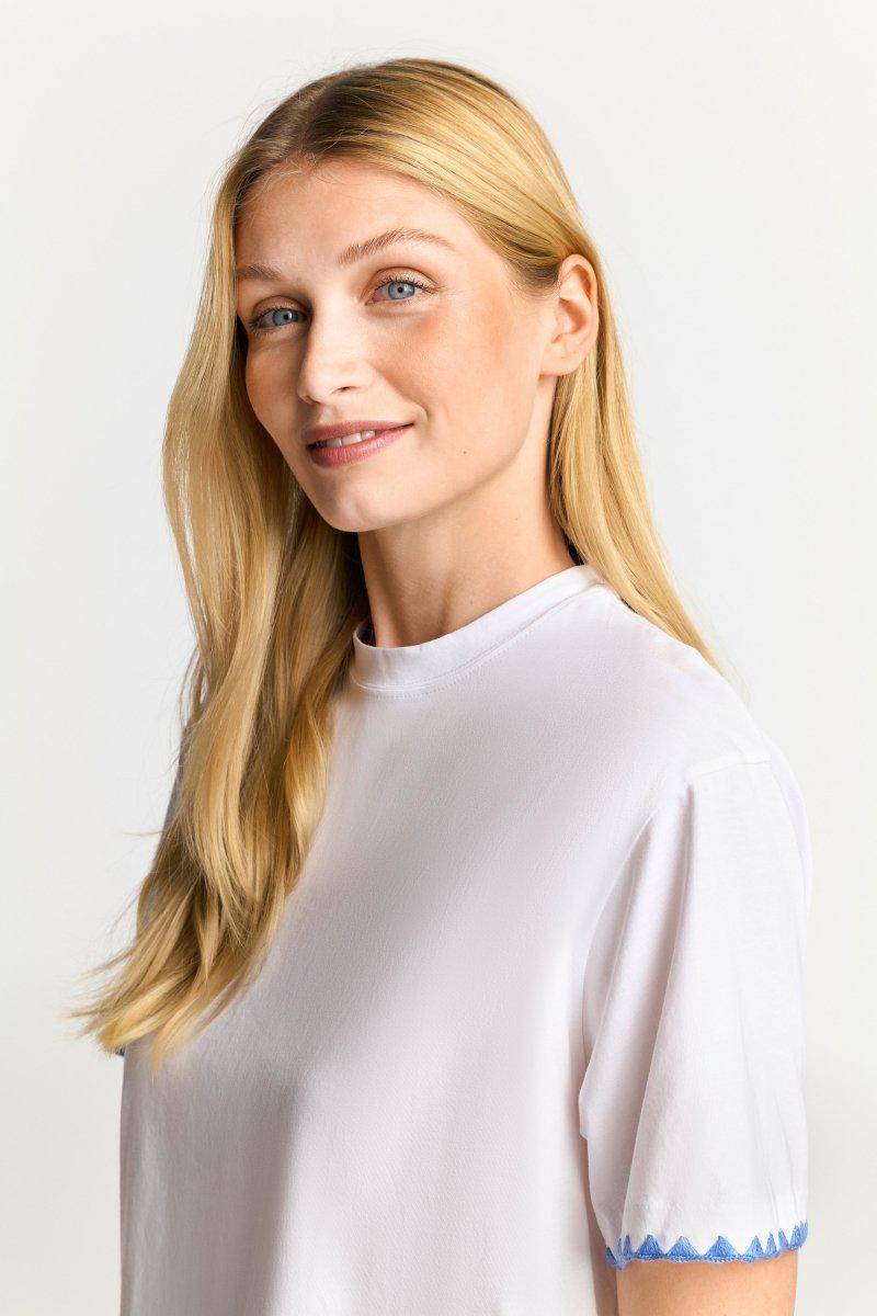 Eich & Royal Weißes T-Shirt mit blauen Stickereien Kostenloser Versand international