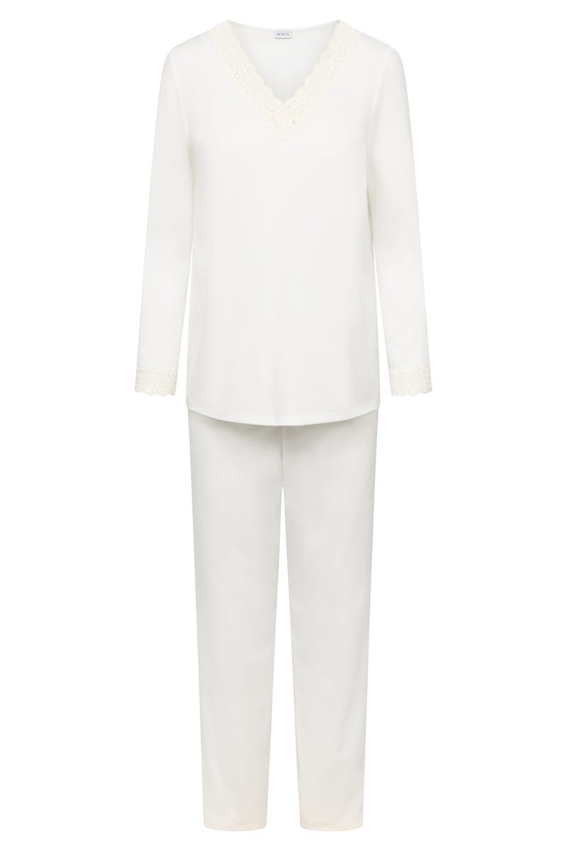 Rösch Pyjama mit Spitzendetails Cremefarben 100% Baumwolle Black Friday