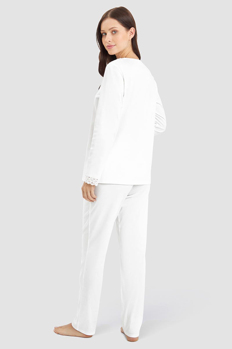 Rösch Pyjama mit Spitzendetails Cremefarben 100% Baumwolle Black Friday