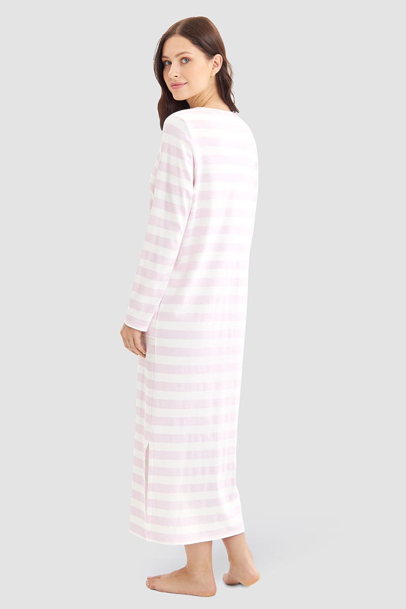 Rösch Nachthemd im Ringeldruck Rosa Maxi-Länge 100% Baumwolle Online Outlet