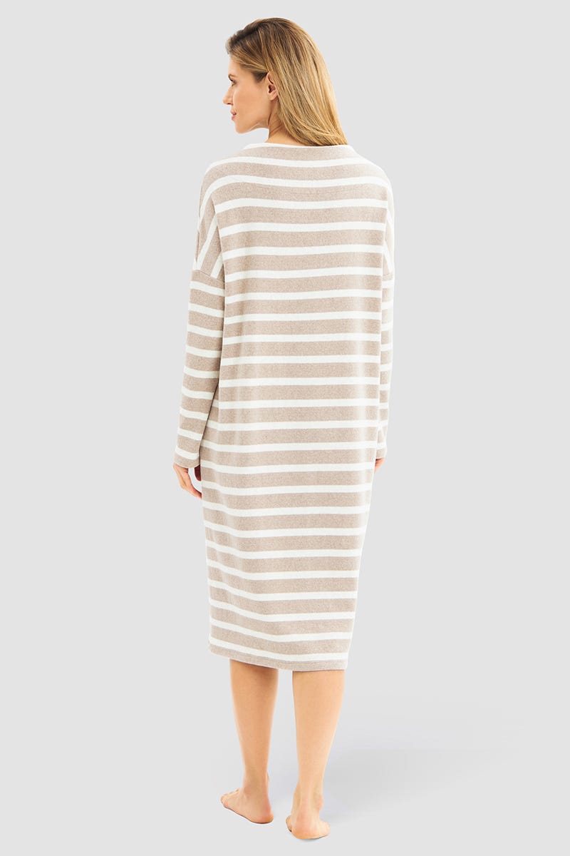 Rösch Hauskleid im Ringeldruck Hellbraun aus Strickware Exklusive Angebote