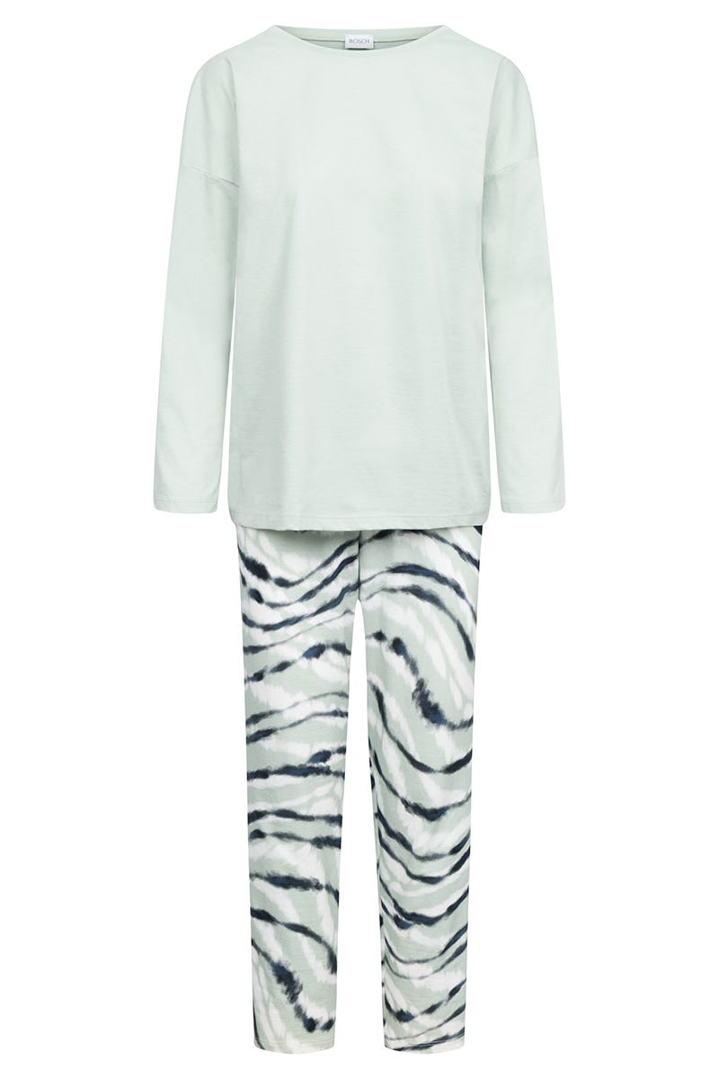 Rösch Pyjama mit Batikdruck Mintgrün 100% Baumwolle Räumungsverkauf