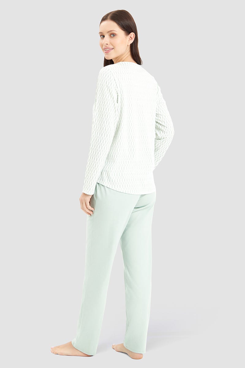 Rösch Pyjama im minimalistischen Grafikdruck Mintgrün 100% Baumwolle Tägliche Deals