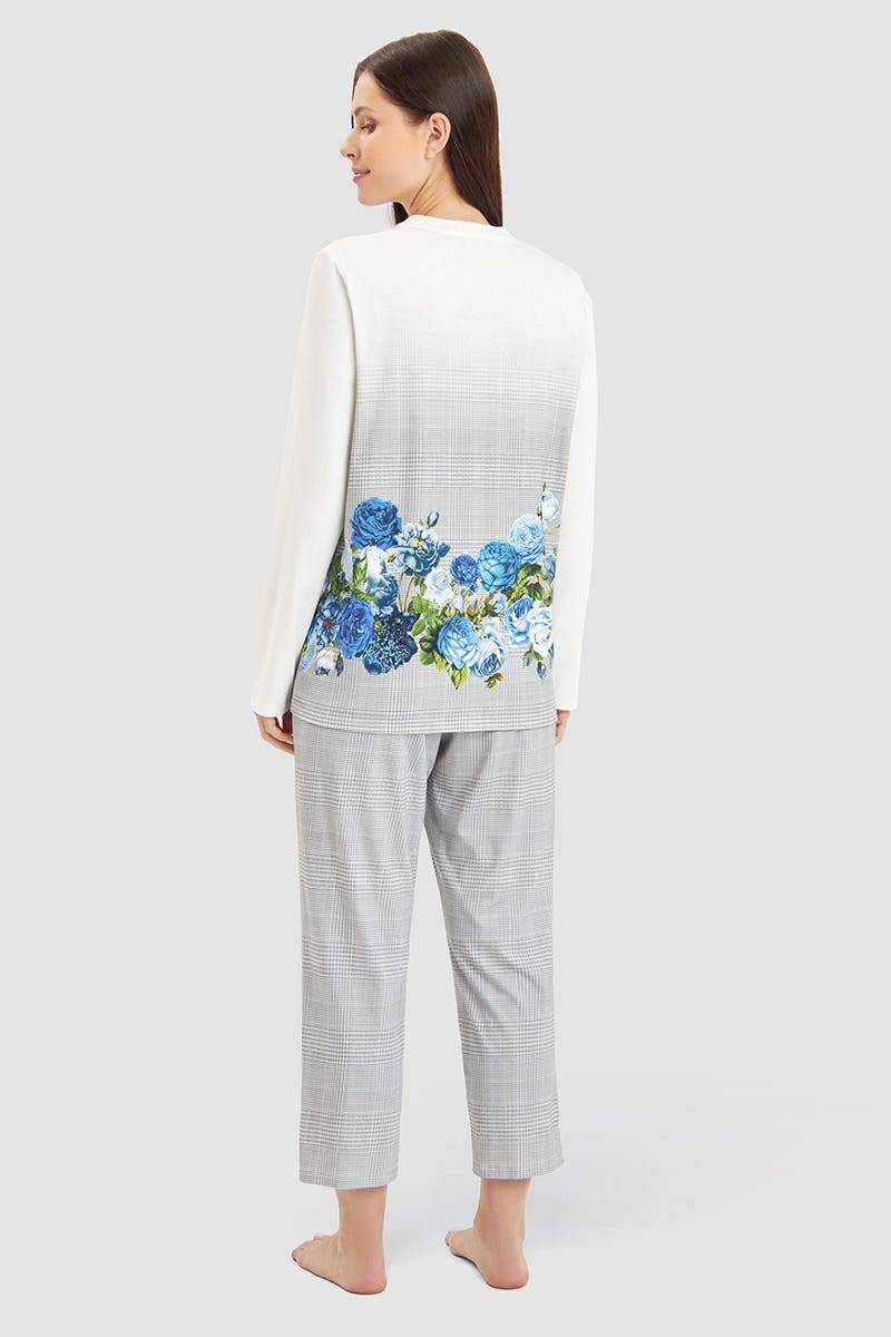 Rösch Pyjama im Karo-Druck mit Blumen 100% Baumwolle Nur für heute