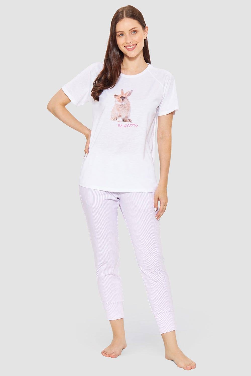 Rösch Pyjamashirt mit Motivdruck Hase 100% Baumwolle Bis zu 55% Rabatt